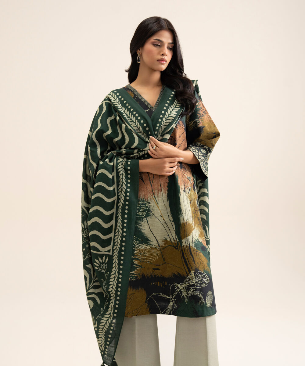 Women's Unstitched Light Khaddar Printed Multi 3 Piece Suit