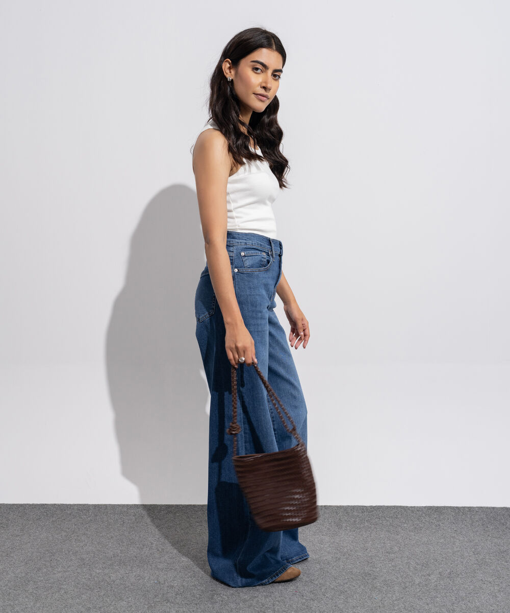 Women's Western Wear Denim Wide Leg Fit Indigo Blue - Dark Worn Jeans