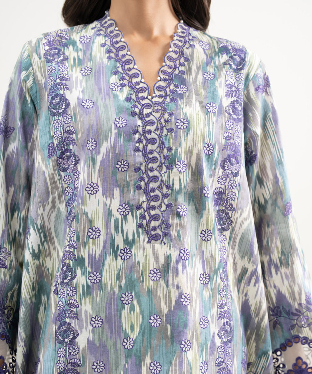 Women's Unstitched Lawn Embroidered Purple 3 Piece Suit