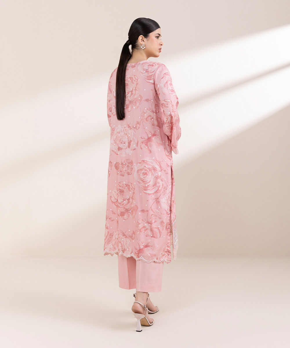Women's Pret Arabic Lawn Pink Embroidered A-Line Shirt