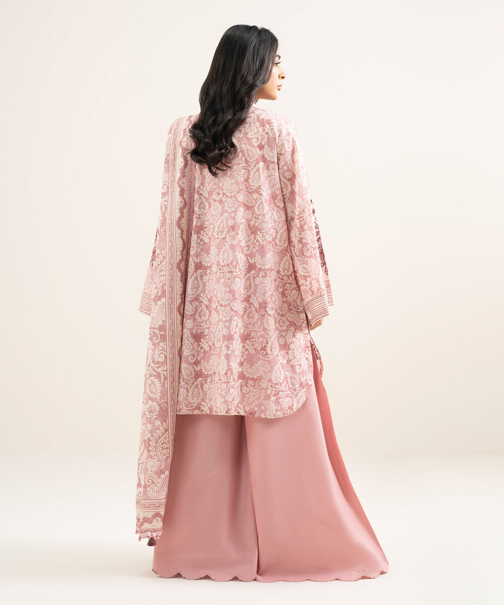 Women's Unstitched Lawn Embroidered Tea Pink 3 Piece Suit