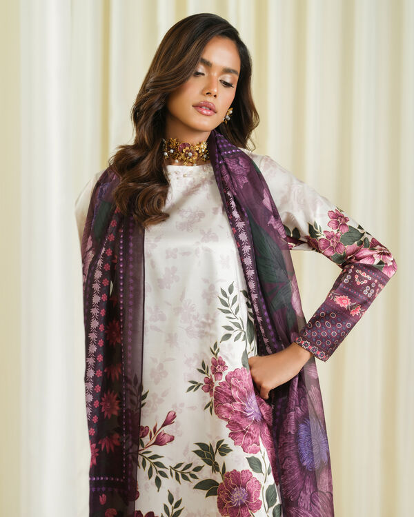 3 Piece - Printed Satin Suit
