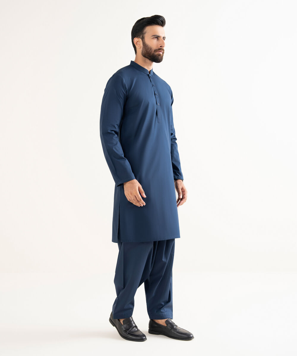 Men's 100% Cotton Plain Blue Kurta Shalwar
