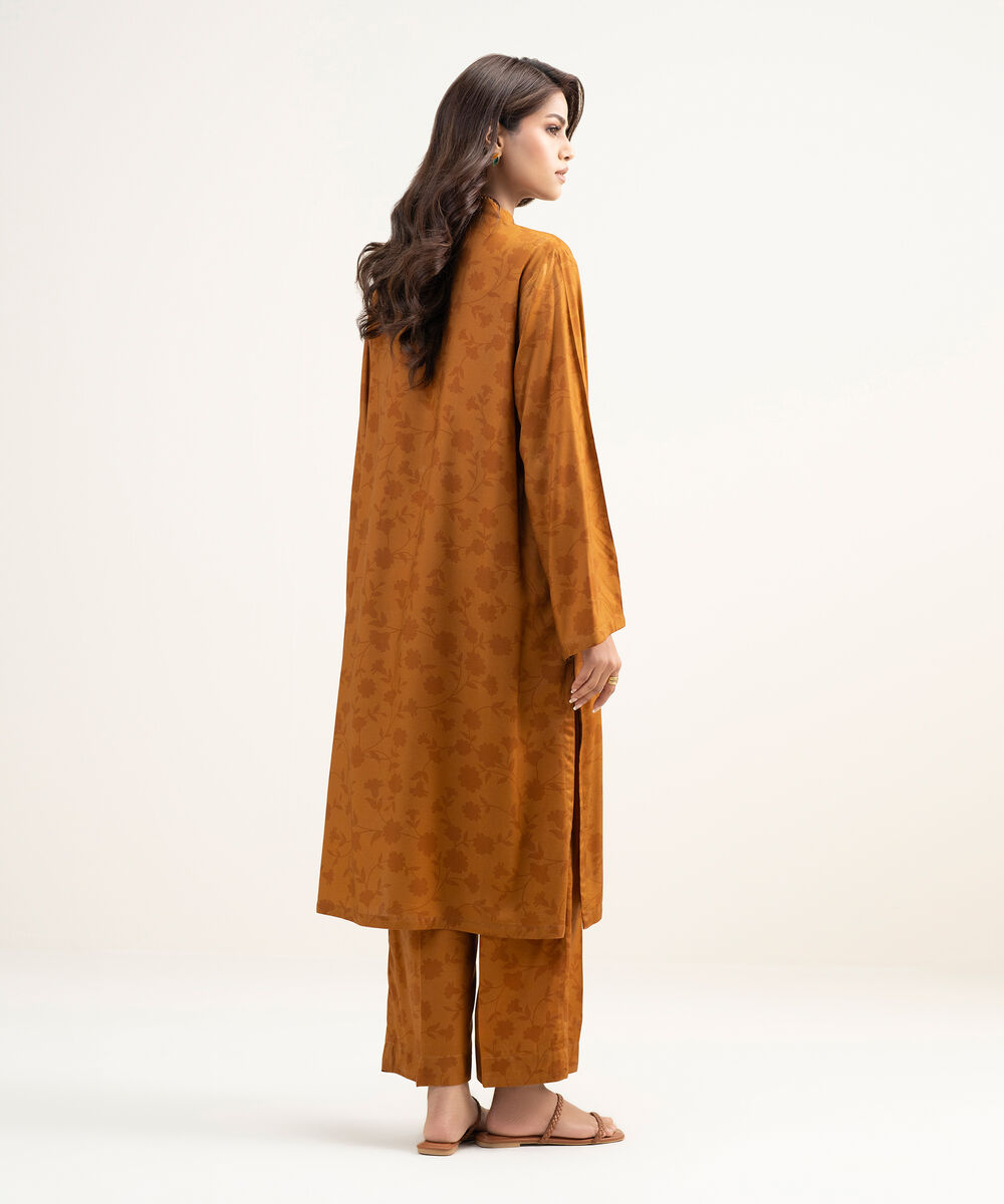 Women's RTW Arabic Lawn Printed Mustard Brown Straight Shirt