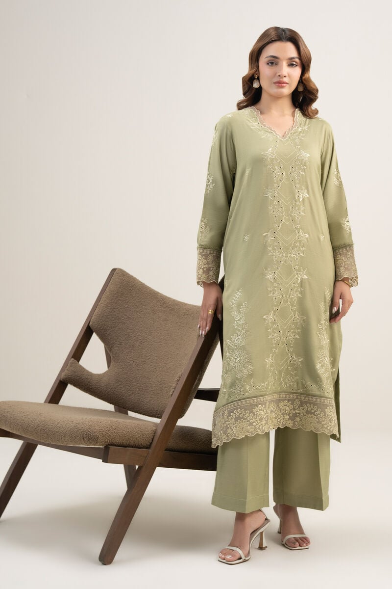 2 Piece - Embroidered Raw Silk Suit