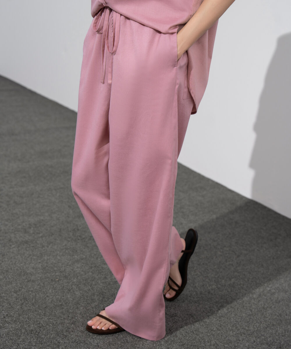 Women's Western Wear Pink Linen Blend Pull On Trousers