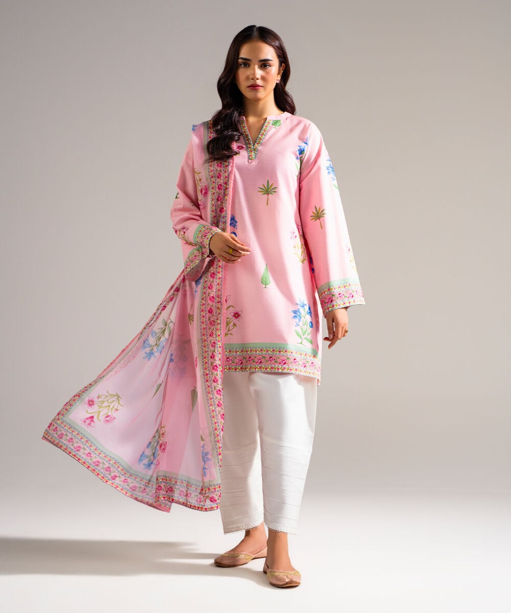 Chiffon Printed Pink Dupatta