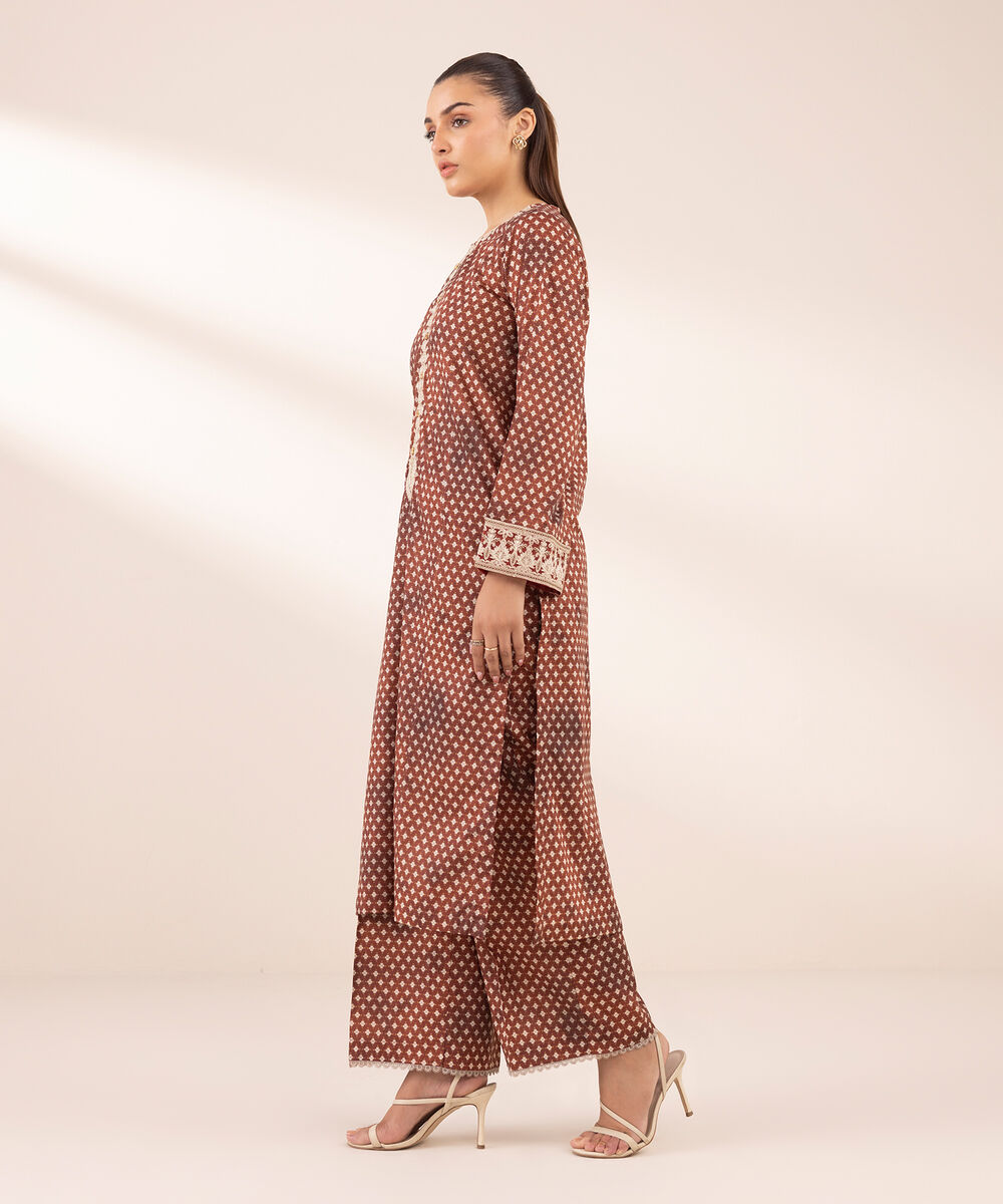 Women's RTW Lawn Brown Embroidered A-Line Shirt