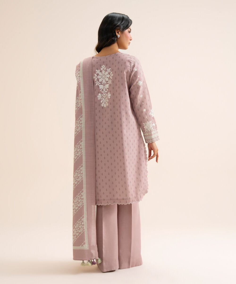 Women's Unstitched Light Khaddar Embroidered Light Mauve 3 Piece Suit