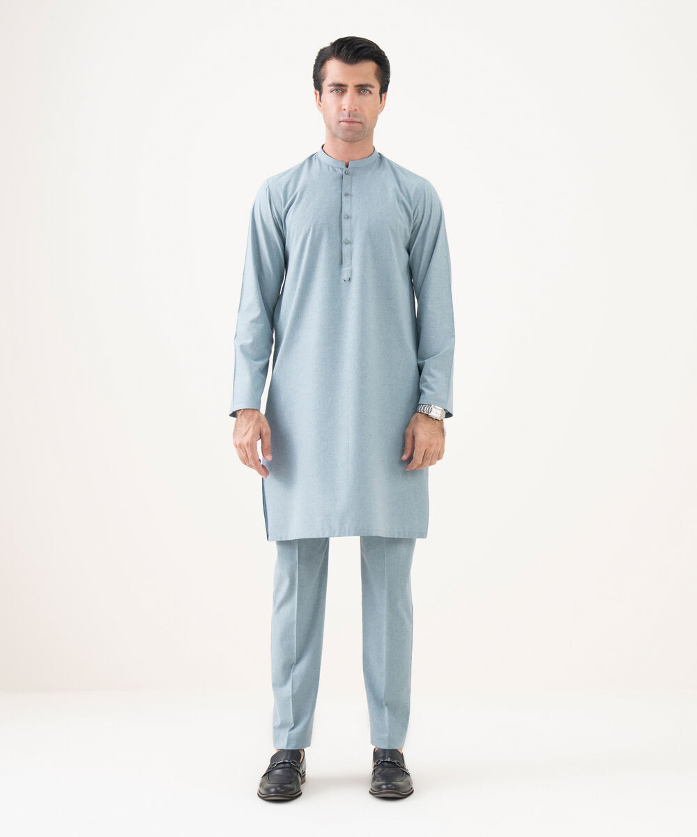Men's Viscose Plain Sky Blue Kurta Trousers