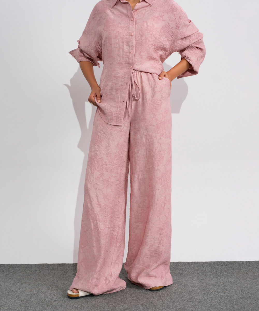 Women's Pink Textured Pull-On Trousers