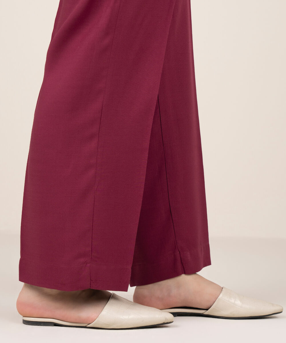 Women's RTW Herringbone Solid Pink Straight Pants