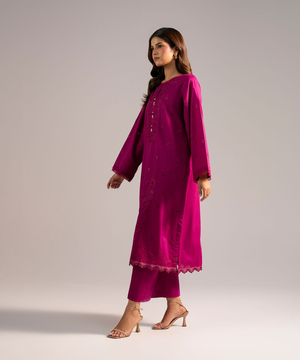 Women's RTW Dobby Embroidered Pink 2 Piece Suit