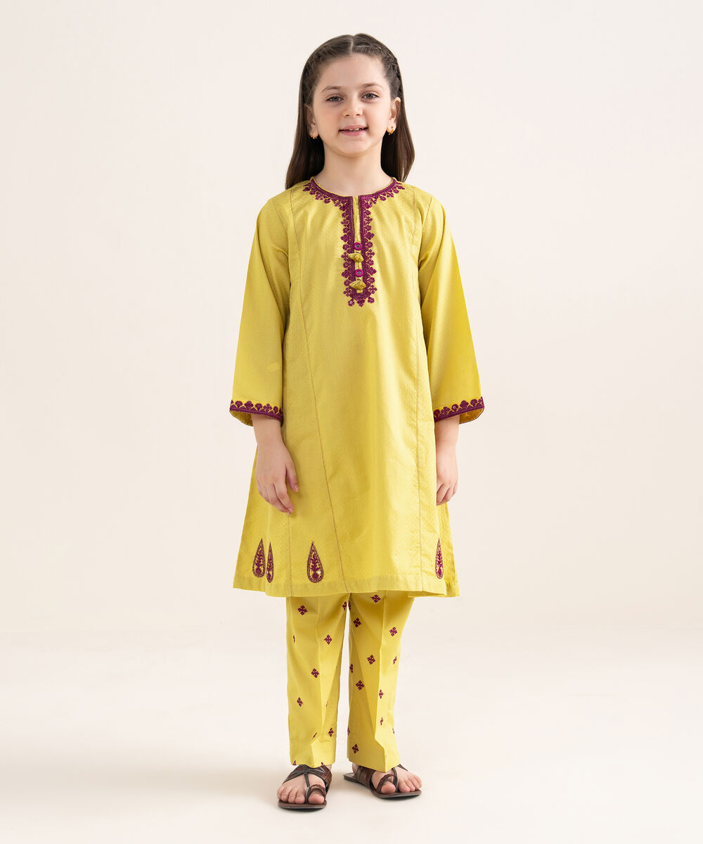 Girls Two Piece Embroidered Textured Lawn Suit
