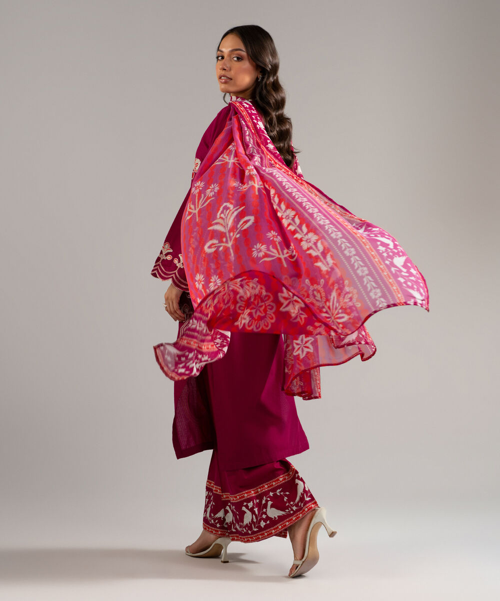 Women's RTW Dobby Embroidered Pink 3 Piece Suit