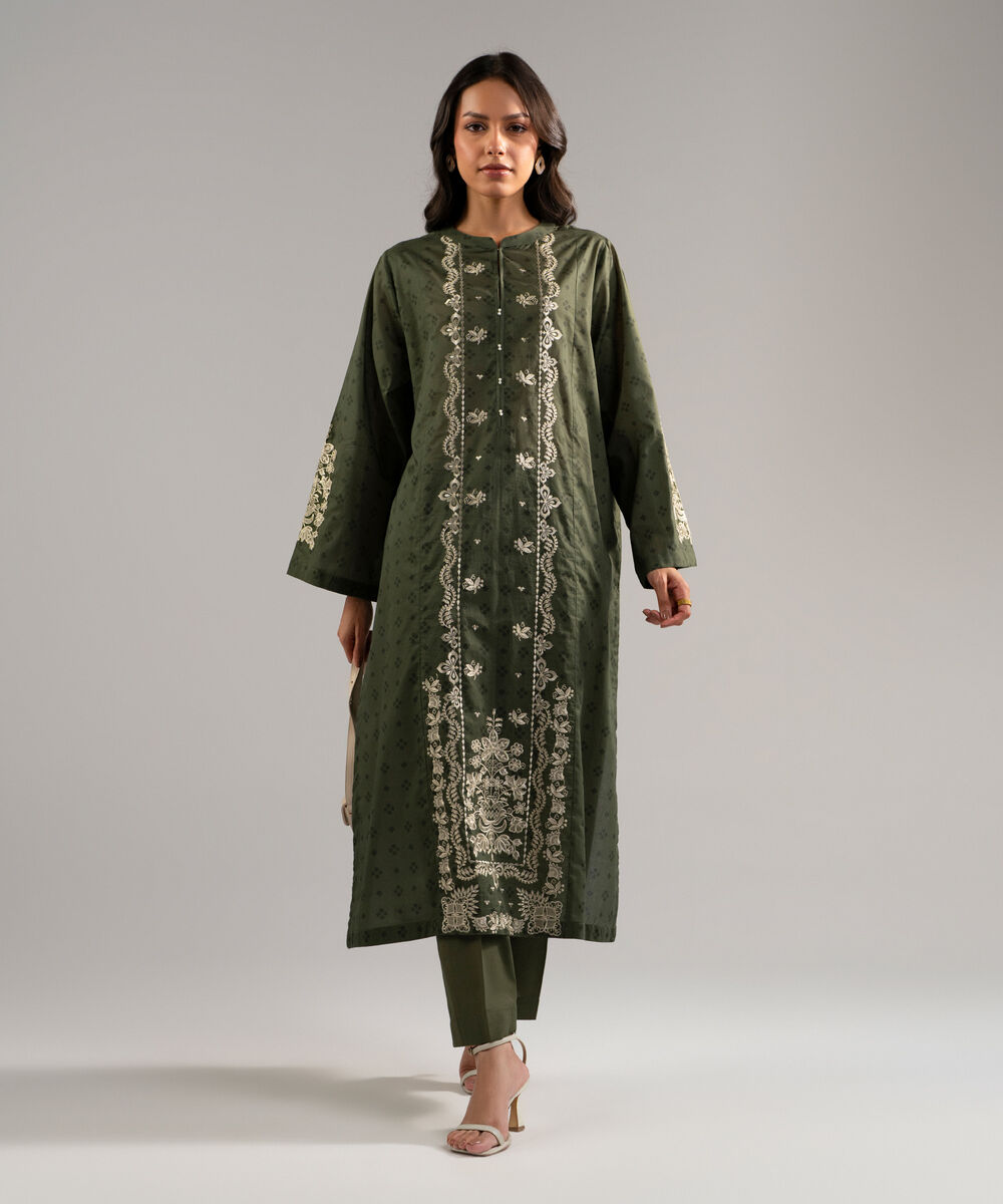 Women's RTW Lawn Embroidered Green 2 Piece Suit