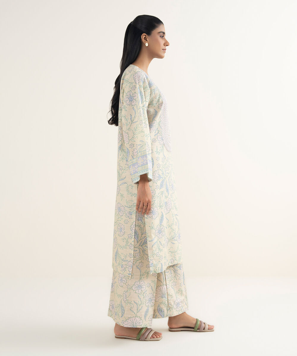 Women's RTW Light Khaddar Embroidered Beige Straight Shirt