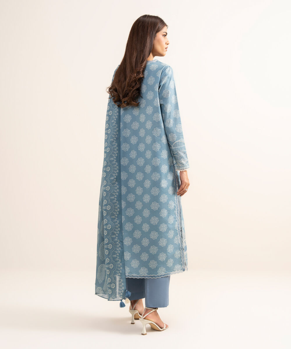 Women's Unstitched Lawn Embroidered Blue 3 Piece Suit