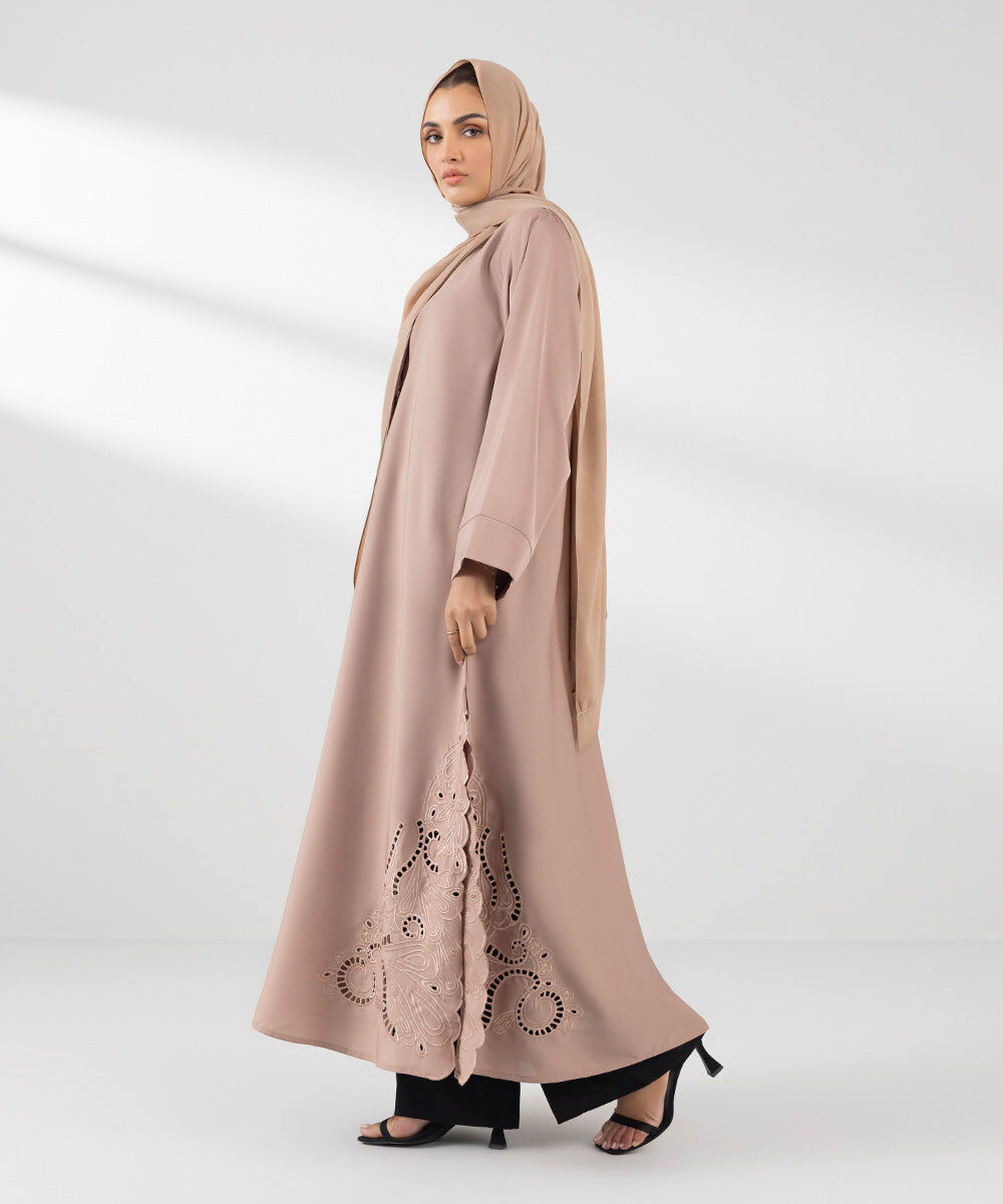 Woman - Pink Embroidered Abaya Set