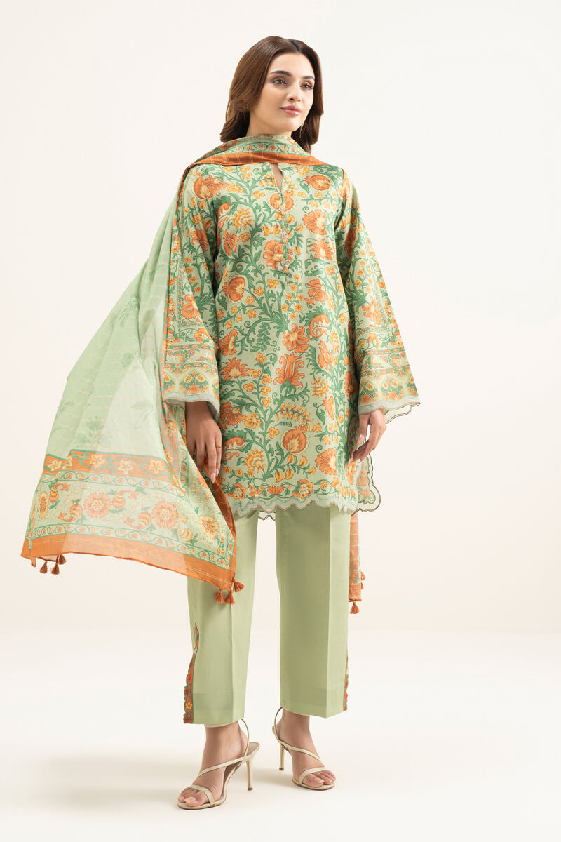 3 Piece - Printed Zari Lawn Suit