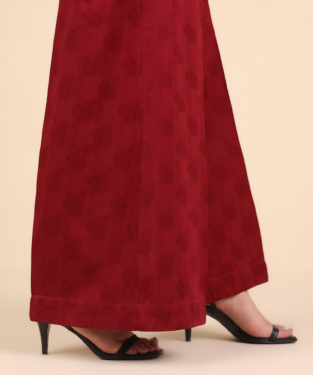 Women's Pret Yarn Dyed Red Solid Flared Pants