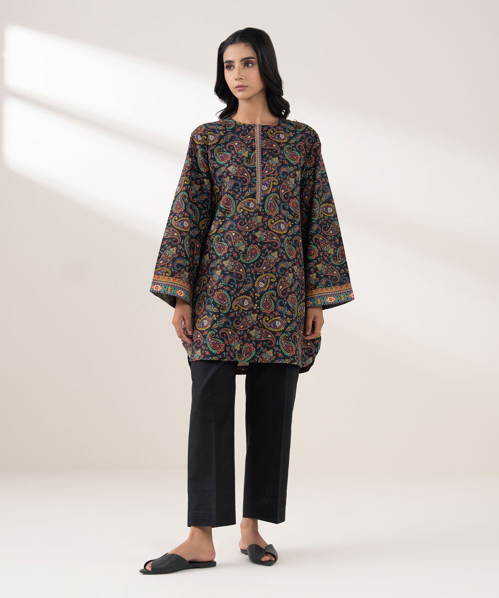 Women's RTW Khaddar Printed Black 2 Piece Suit
