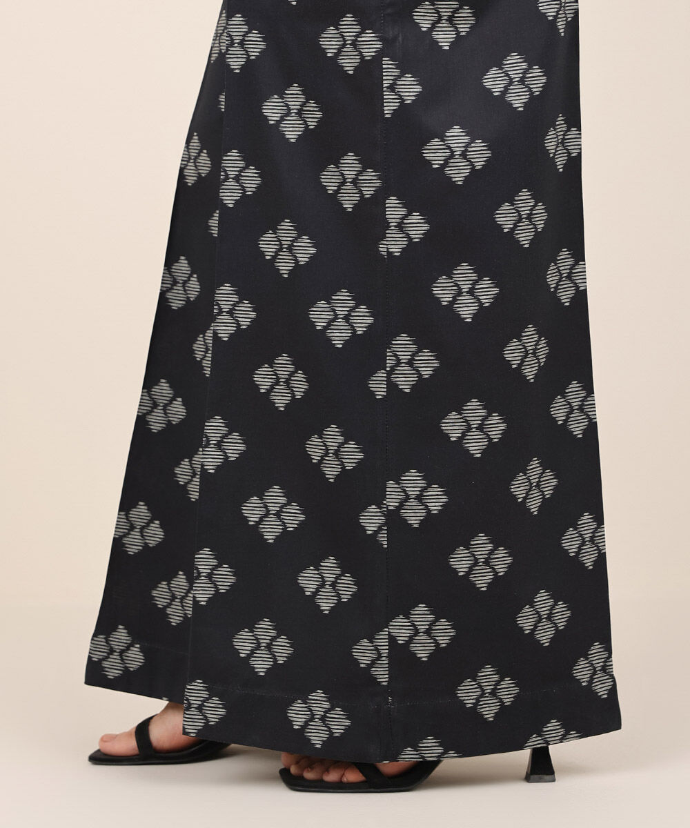 Women's RTW Cotton Viscose Black Printed Flared Pants