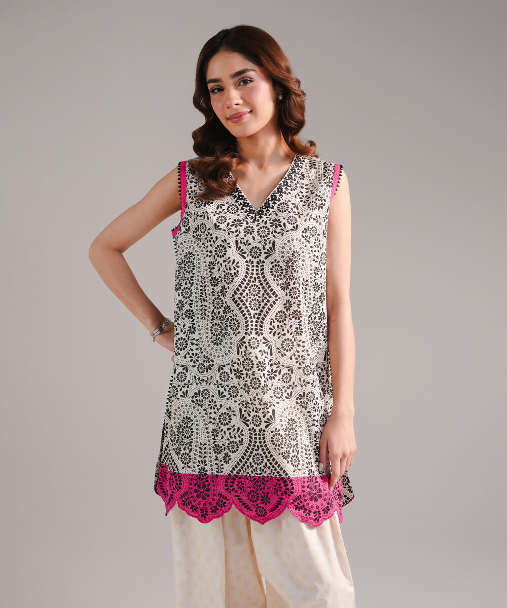 Women's RTW Lawn Printed Off White Straight Shirt