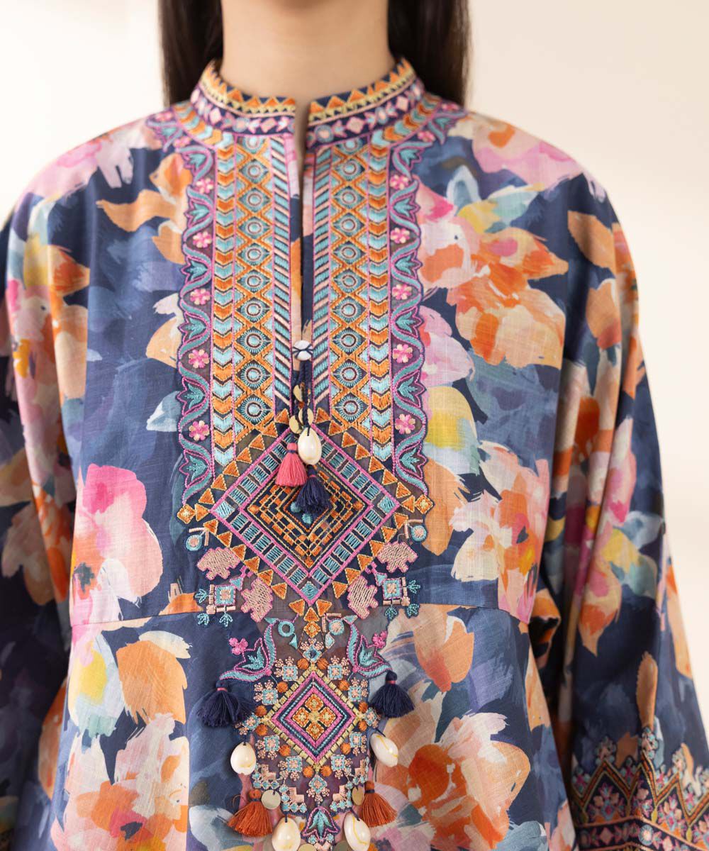 Unstitched Women's Embroidered Cross Hatch Multi Three Piece Suit