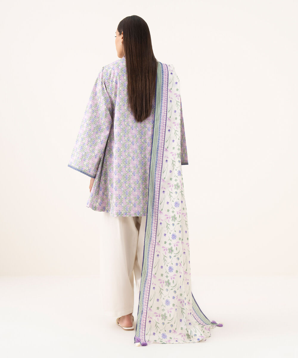 Women's Unstitched Lawn Printed Purple 3 Piece Suit