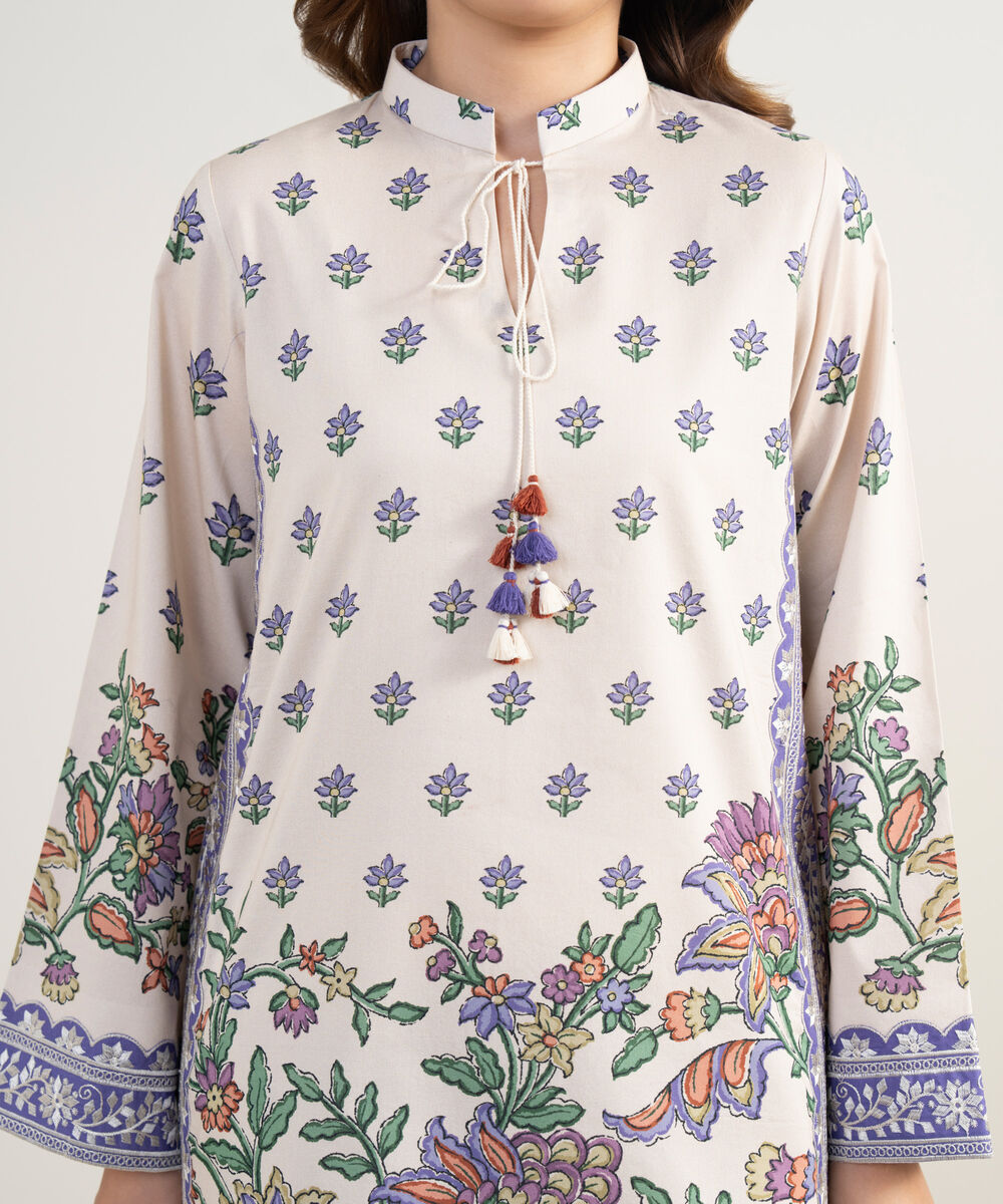 Women's Unstitched Lawn Embroidered Off White 3 Piece Suit