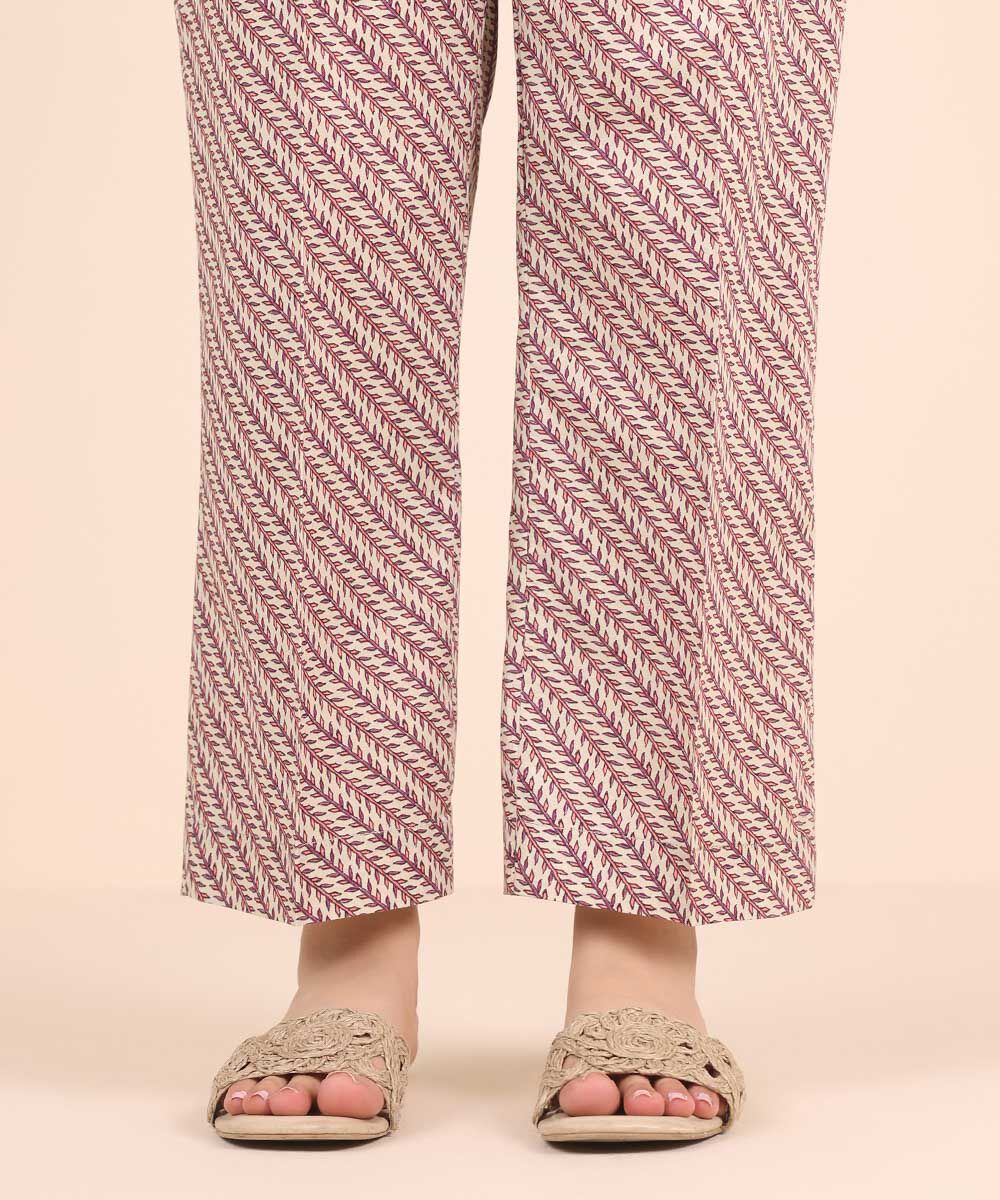 Women's RTW Cambric Purple Printed Straight Pants