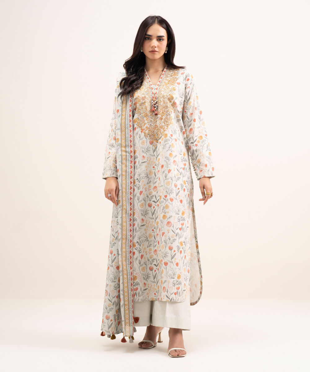 Women's Unstitched Lawn Embroidered Multi 3 Piece Suit