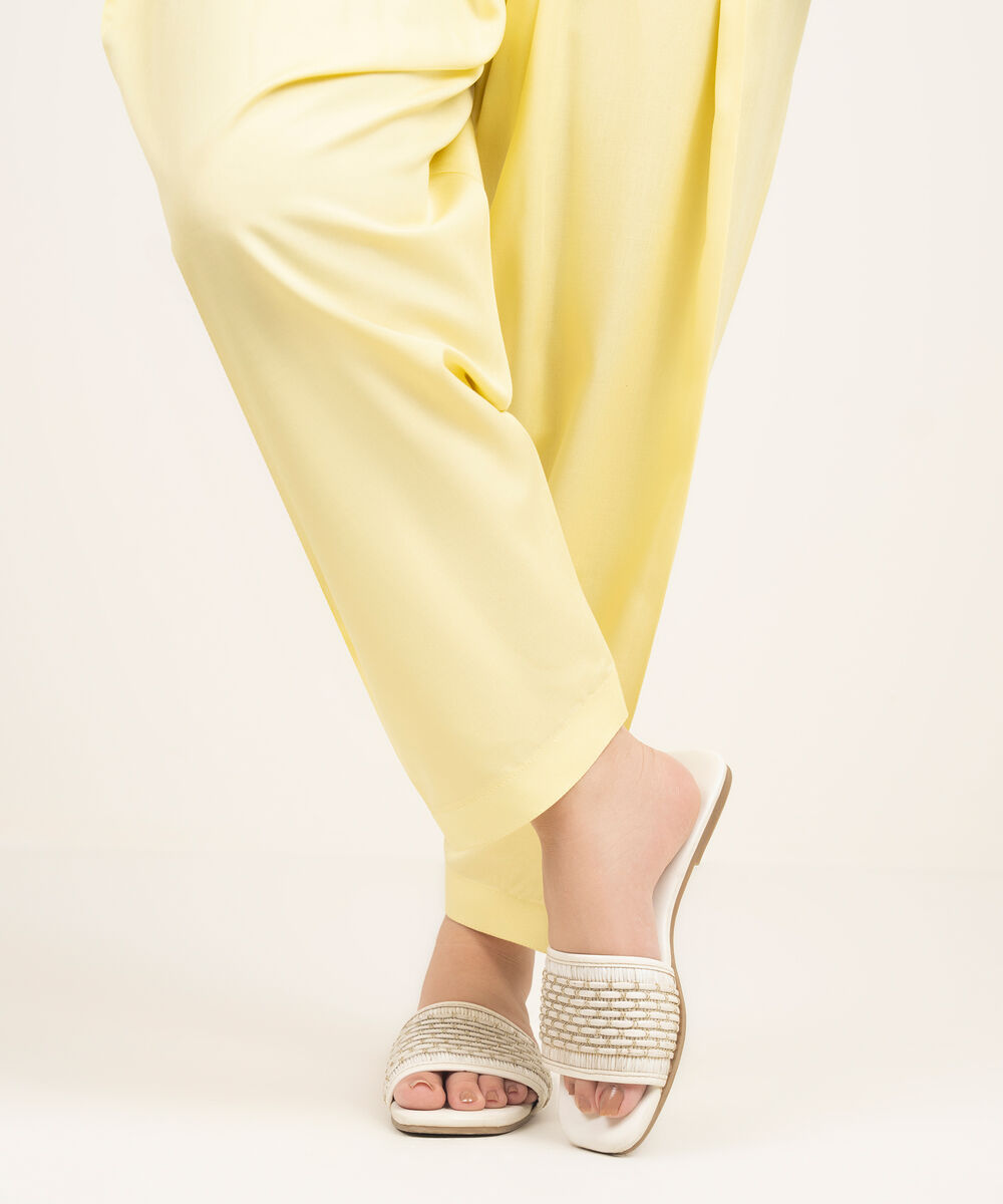Women's RTW Arabic Cambric Solid Pale Yellow Shalwar