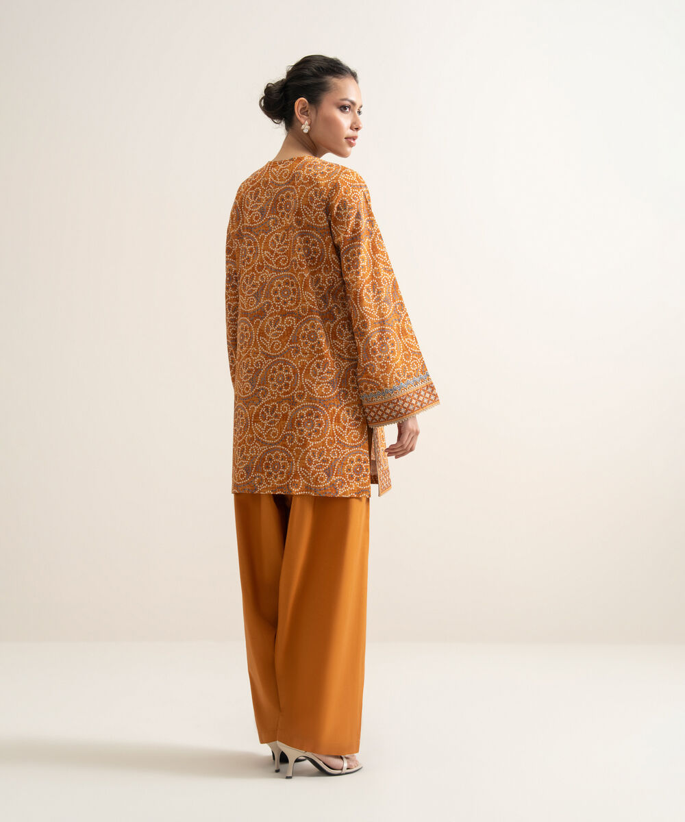 Women's Unstitched Lawn Embroidered Orange 2 Piece Suit