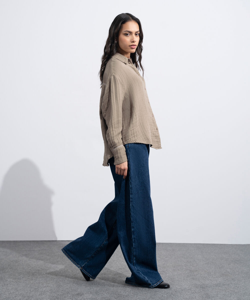 Women's Western Mink Loose-Fit Cotton Muslin Shirt