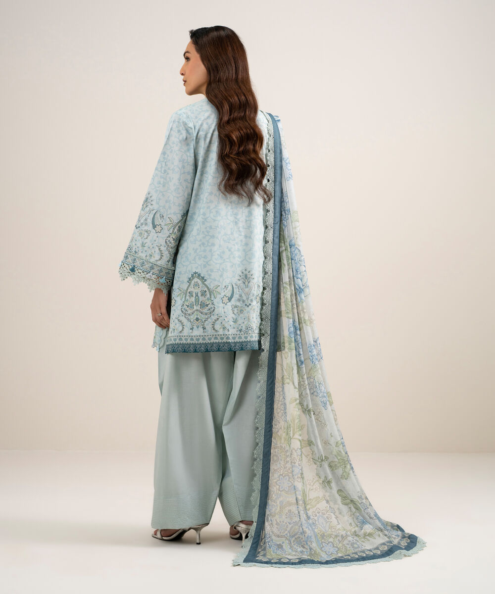 Women's Unstitched Lawn Embroidered Blue