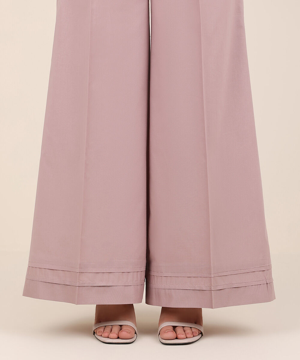 Women's RTW Cambric Pink Solid Flared Pants