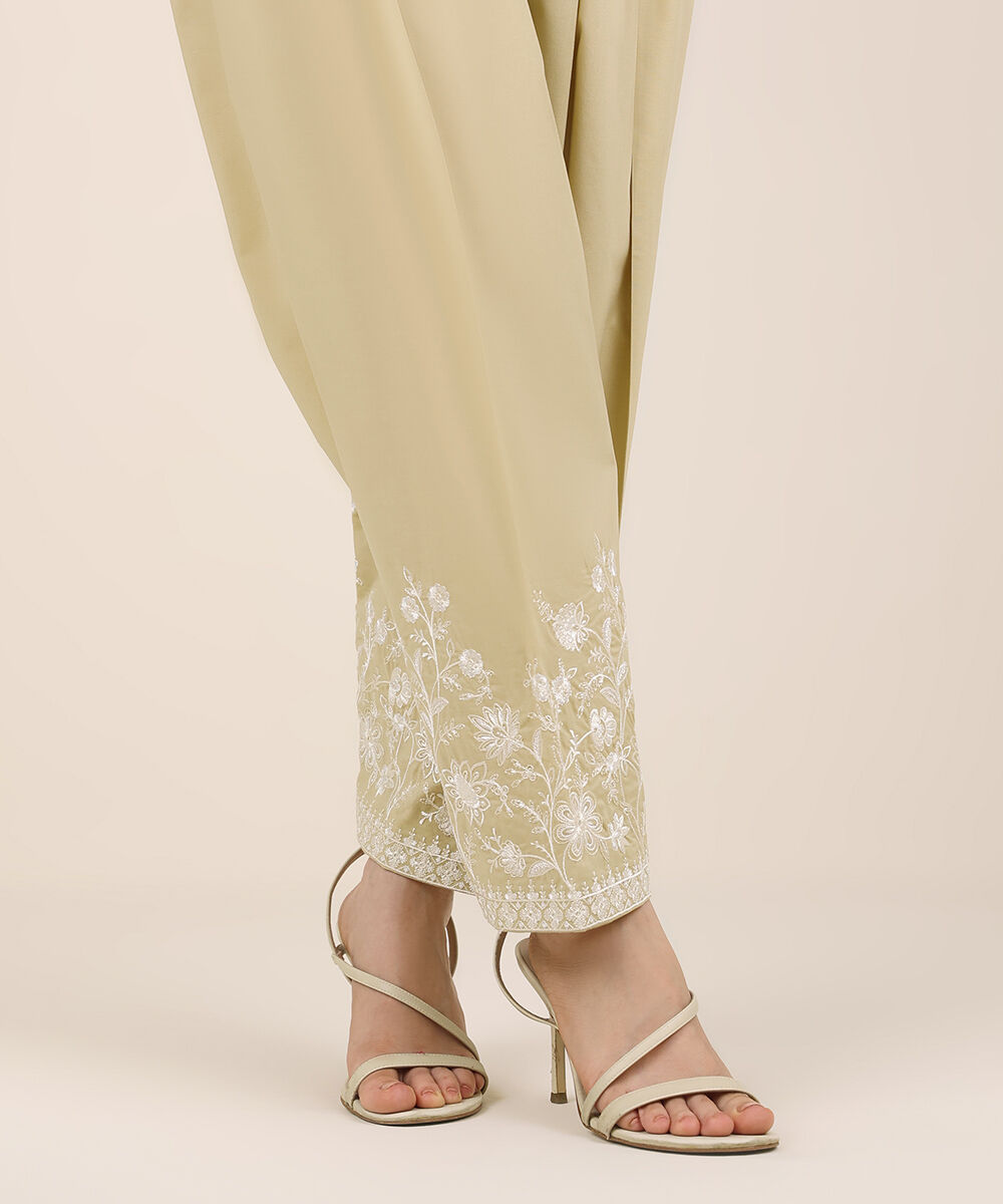Women's RTW Cambric Beige Embroidered Shalwar