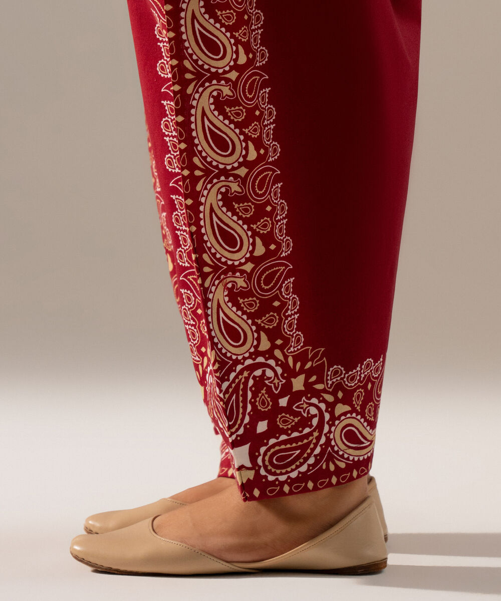 Women's RTW Cambric Printed Maroon Skinny Shalwar