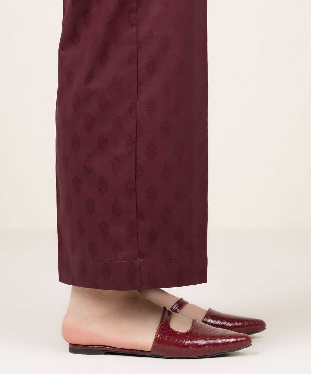 Women's RTW Self Jacquard Leno Solid Maroon Straight Pants
