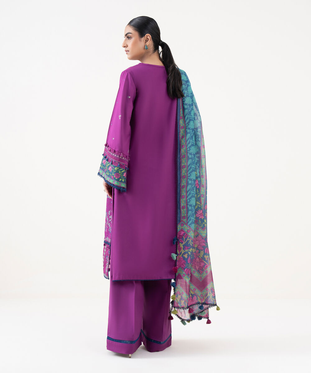 Women's Unstitched Light Cotton Satin Dyed Three Piece Suit