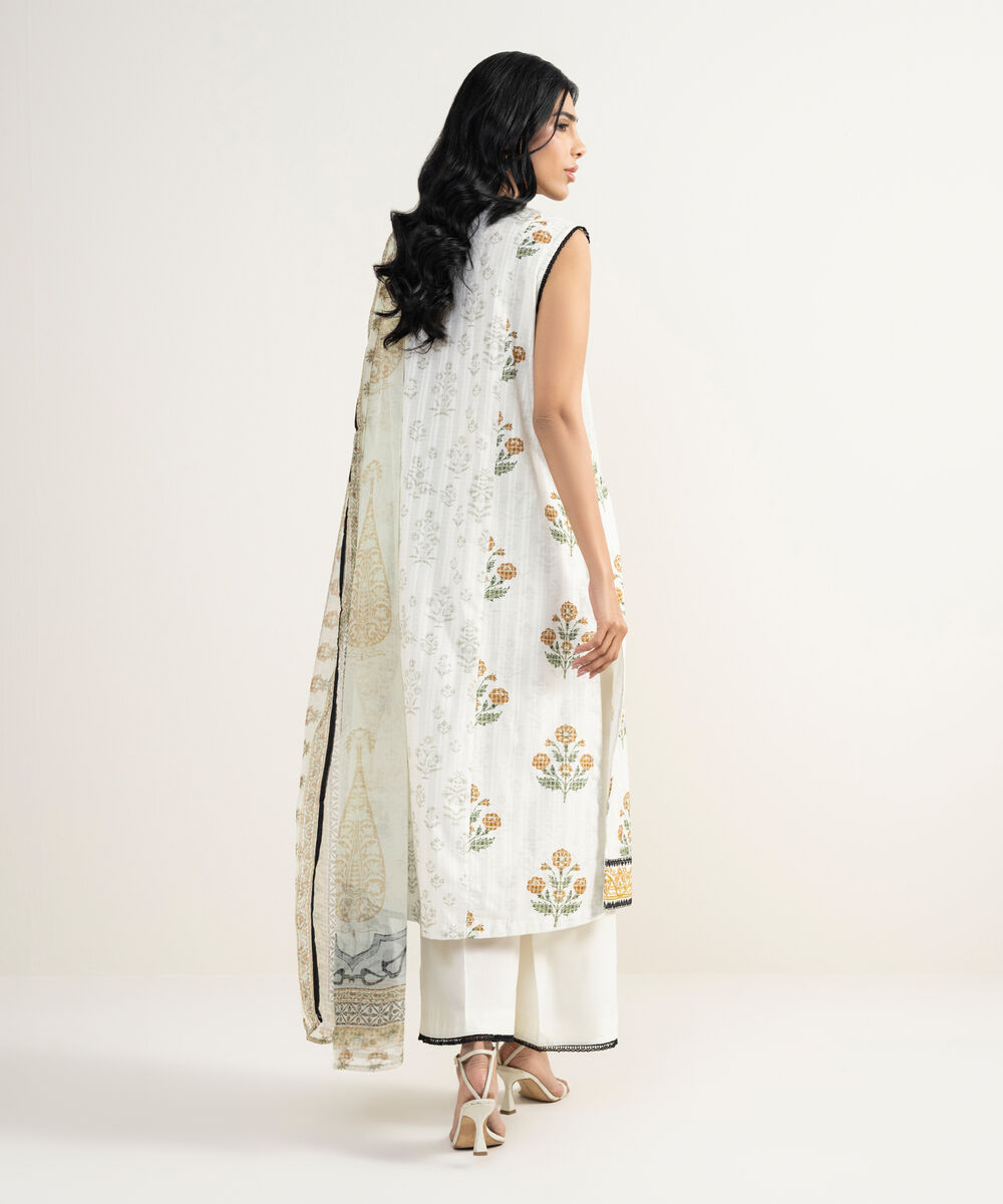 Women's RTW Dobby Embroidered White 3 Piece Suit