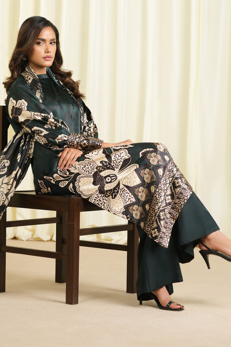 3 Piece - Printed Satin Suit