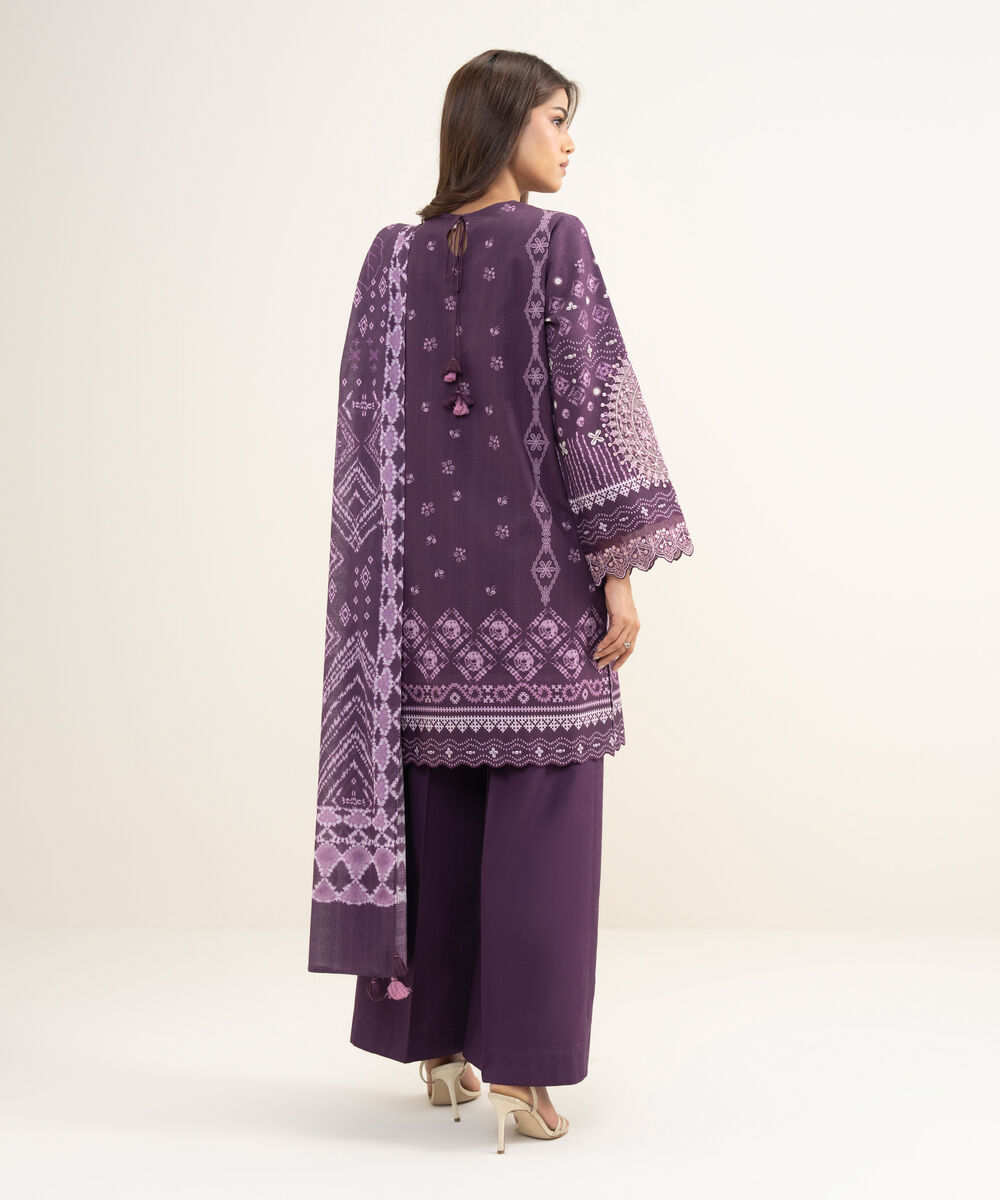 Women's Unstitched Lawn Embroidered Purple 3 Piece Suit