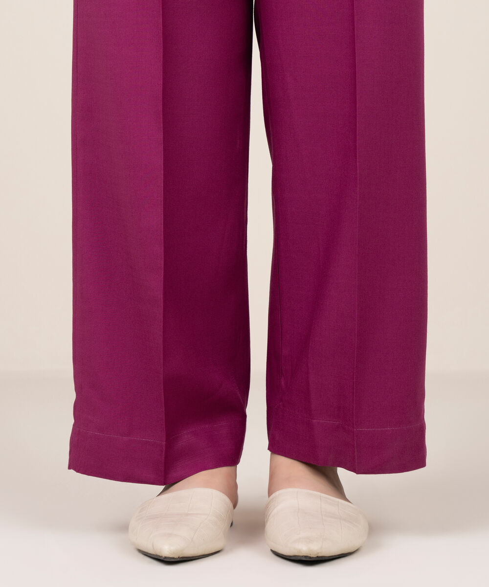 Women's RTW Herringbone Solid Pink Straight Pants