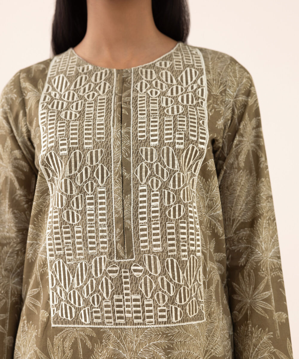Women's RTW Texured Lawn Brown Printed Aline Shirt