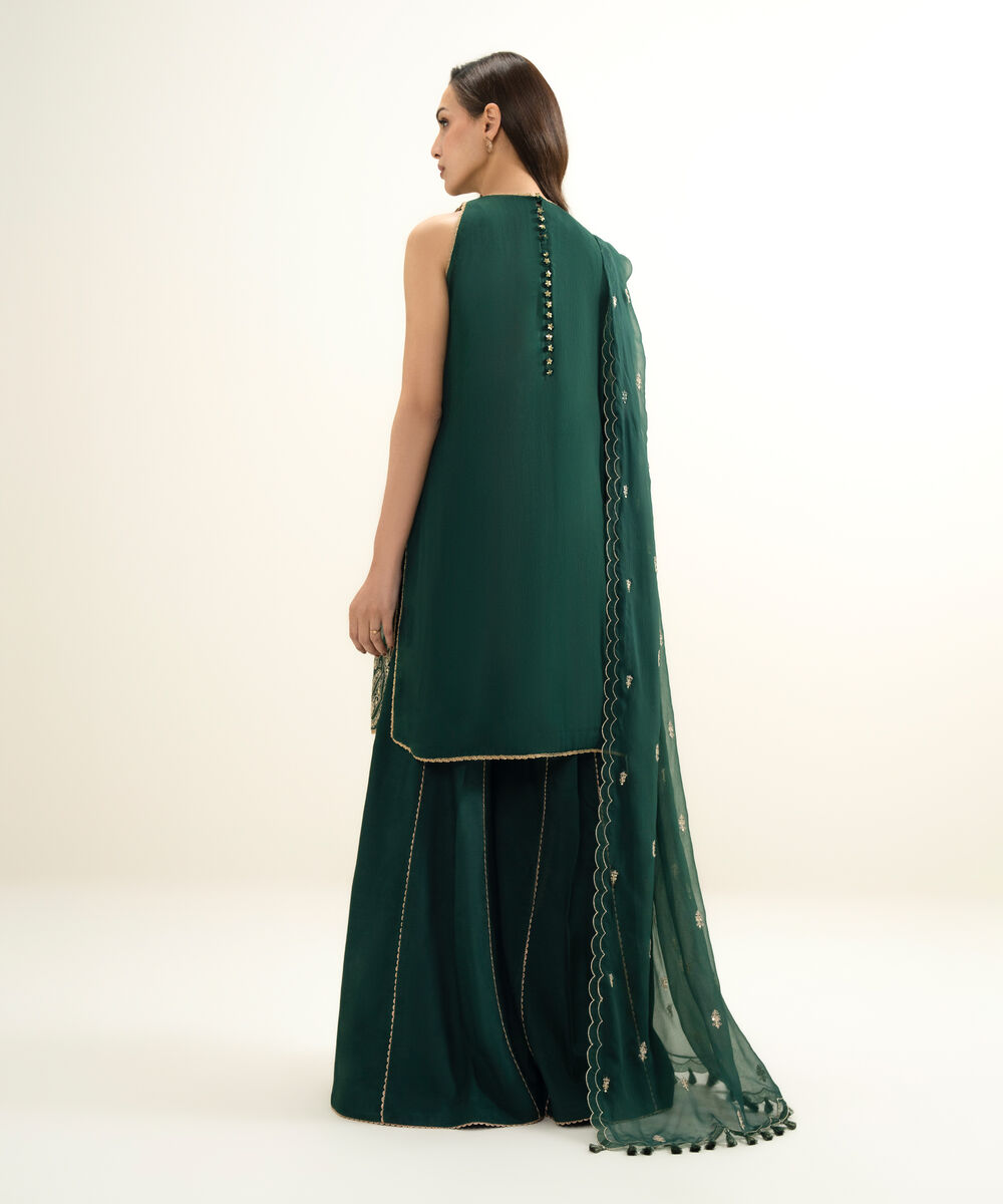 Women's Unstitched Blended Chiffon Embroidered Green 3 Piece Suit