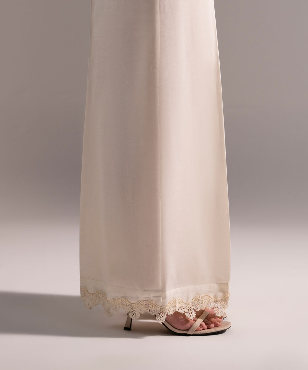 Women's RTW Crosshatch Solid Off White Flared Pants