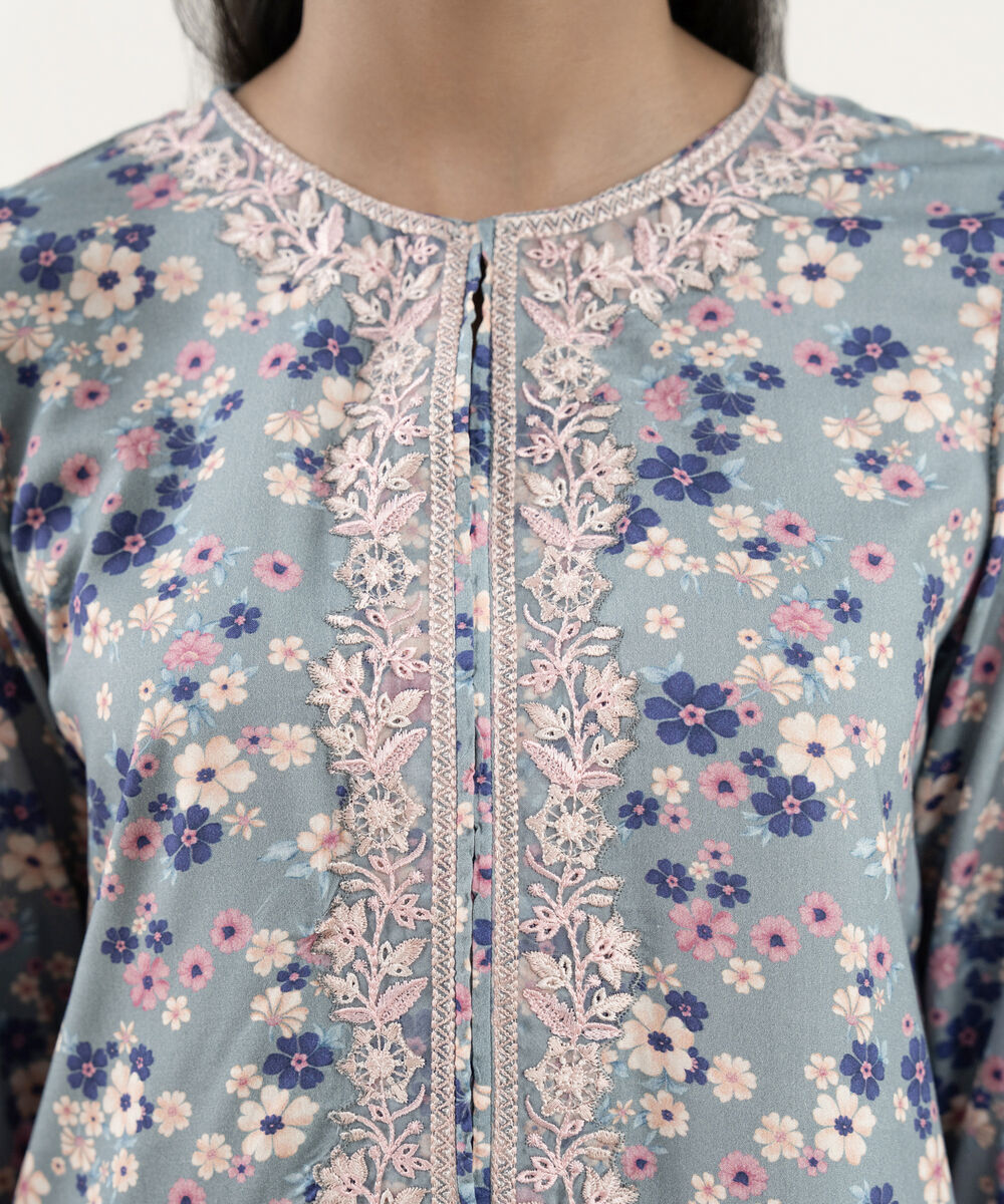 Women's RTW Arabic Lawn Grey Embroidered Straight Shirt